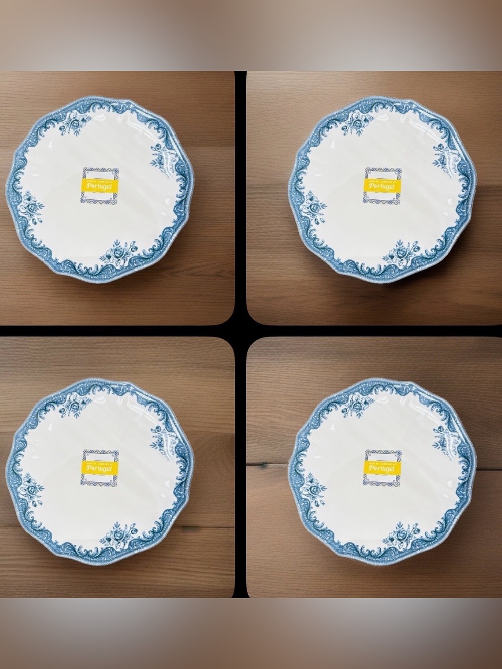 Dinner Plates Set/4 Transferwear Style New Ceramic Blue Lace Look Design Set-4